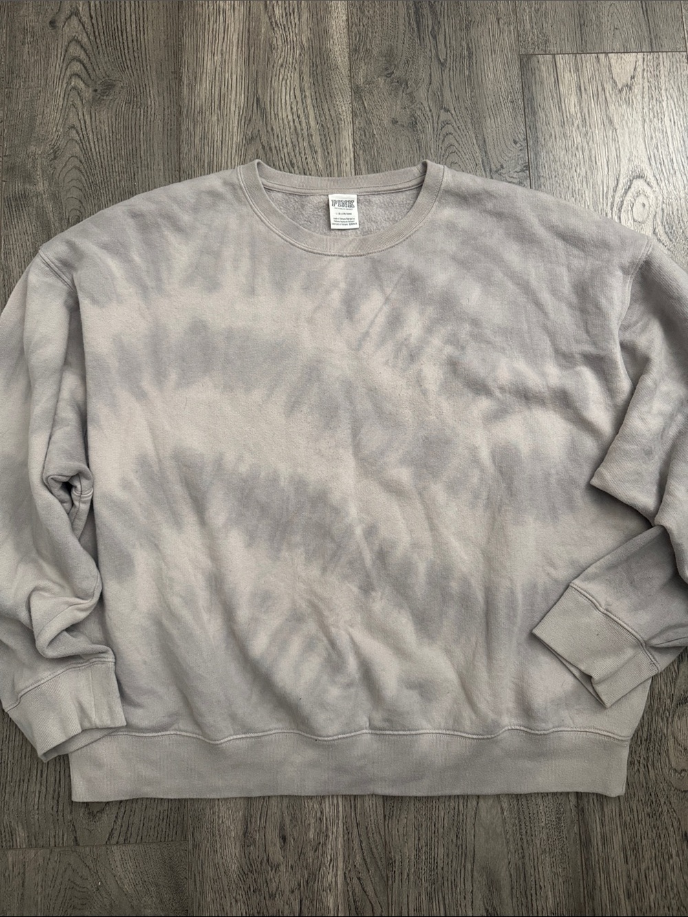 PINK Victoria's Secret Light Gray Tie-Dye Crewneck Sweatshirt